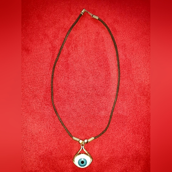 Vintage 90's Blue "Evil Eye" pendant rope necklace - Picture 12 of 16